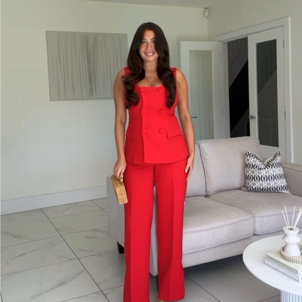 Zara red suit with button vest